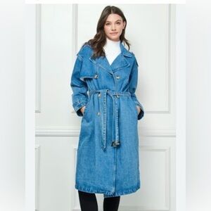 Veveret Belted Denim Trench Coat Size M